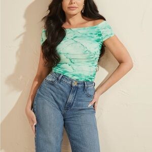 Guess by Marciano Green Tie-Dye Off-Shoulder Women’s Top Size XS
